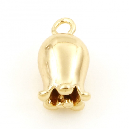 Picture of Brass Charms 18K Real Gold Plated Lily Of The Valley Flower 3D 12mm x 7mm, 2 PCs