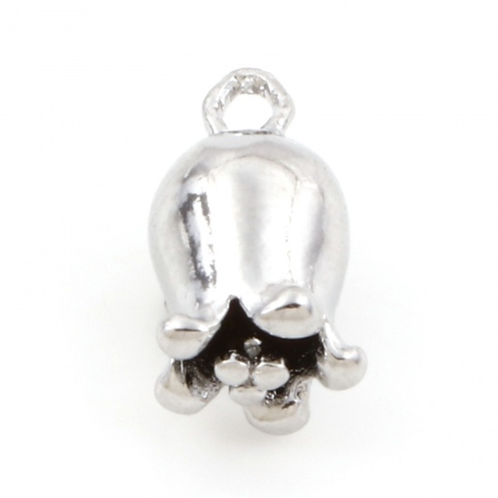 Picture of Brass Charms Real Platinum Plated Lily Of The Valley Flower 3D 12mm x 7mm, 2 PCs