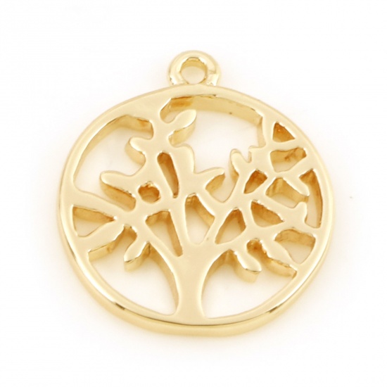 Picture of Brass Charms 18K Real Gold Plated Round Tree of Life 17mm x 15mm, 2 PCs