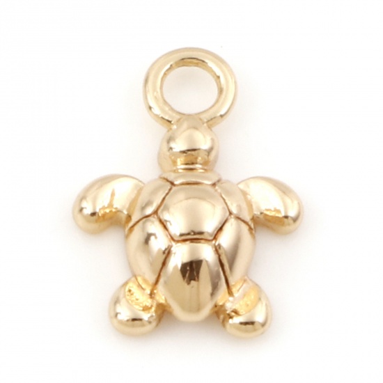 Picture of Brass Ocean Jewelry Charms 18K Real Gold Plated Tortoise Animal 3D 13mm x 9mm, 2 PCs