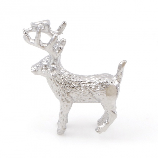 Picture of Brass Charms Real Platinum Plated Christmas Reindeer 3D 18mm x 15mm, 1 Piece