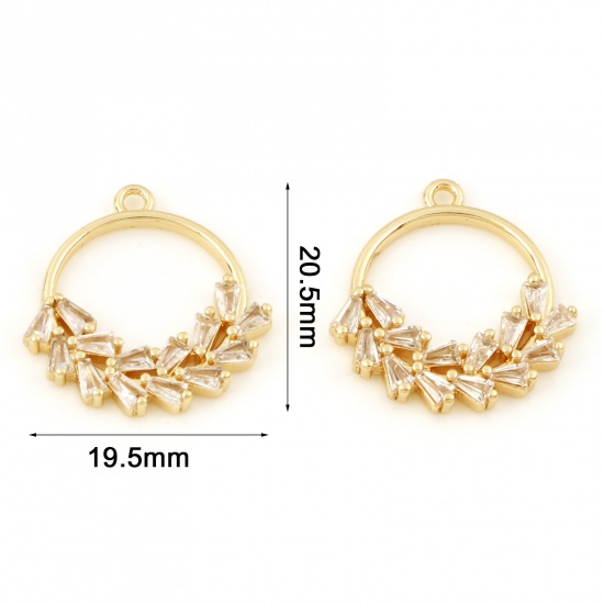 Picture of Brass Charms 18K Real Gold Plated Ear Of Wheat Micro Pave Clear Cubic Zirconia 20.5mm x 19.5mm, 1 Piece