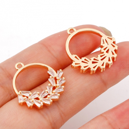 Picture of Brass Charms 18K Real Gold Plated Ear Of Wheat Micro Pave Clear Cubic Zirconia 20.5mm x 19.5mm, 1 Piece