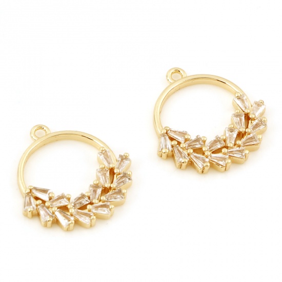 Picture of Brass Charms 18K Real Gold Plated Ear Of Wheat Micro Pave Clear Cubic Zirconia 20.5mm x 19.5mm, 1 Piece