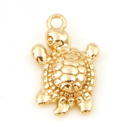 Bild von Messing Ozean Schmuck Charms 18K Vergoldet Schildkroete 14mm x 8mm, 5 Stück                                                                                                                                                                                   