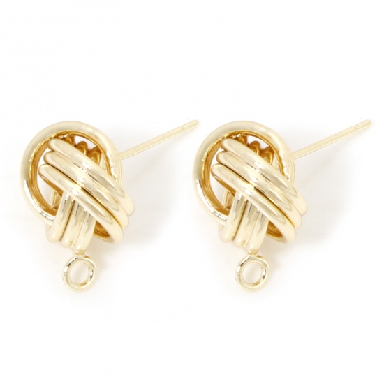 Picture of Brass Ear Post Stud Earrings 18K Real Gold Plated Ball Of Yarn With Loop 13mm x 12mm, Post/ Wire Size: (21 gauge), 2 PCs