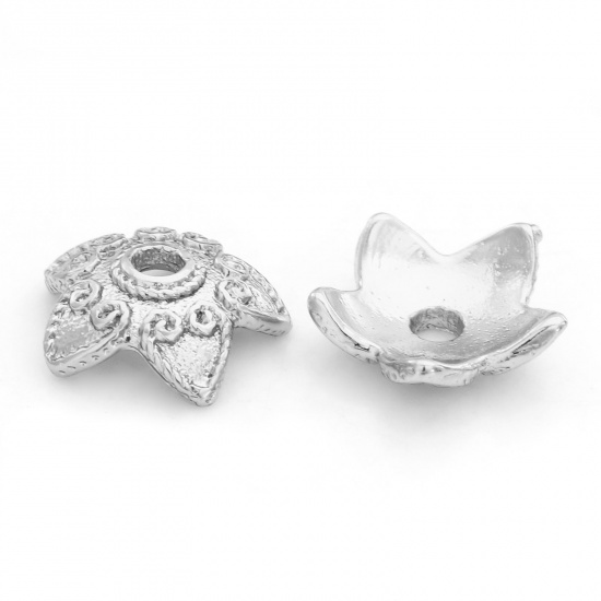 Image de Coupelles en Laiton Fleur Plaqué Platine Véritable (Apparié à Perle 12mm ) 10mm x 9.5mm, 10 Pcs