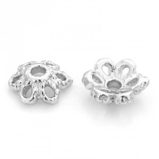 Picture of Brass Beads Caps Flower Real Platinum Plated Hollow (Fit 8mm Bead) 6mm x 6mm, 20 PCs