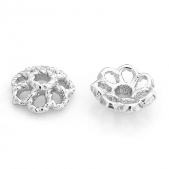 Picture of Brass Beads Caps Flower Real Platinum Plated Hollow (Fit 10mm Bead) 8mm x 8mm, 2 PCs                                                                                                                                                                          
