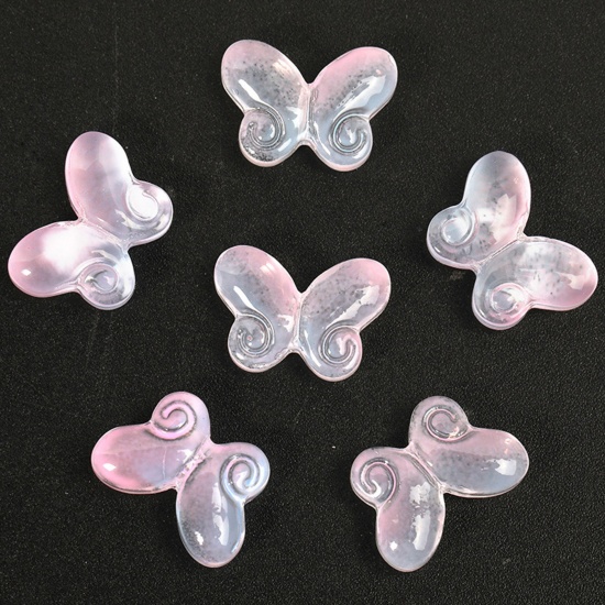 Picture of Lampwork Glass Insect Beads For DIY Charm Jewelry Making Butterfly Animal Blue & Pink Gradient Color About 14.5mm x 10.2mm, 50 PCs