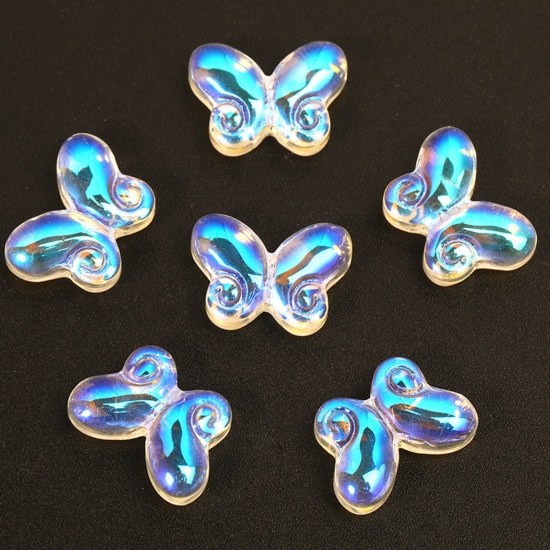 Picture of Lampwork Glass Insect Beads For DIY Charm Jewelry Making Butterfly Animal Clear AB Color Gradient Color About 14.5mm x 10.2mm, 50 PCs