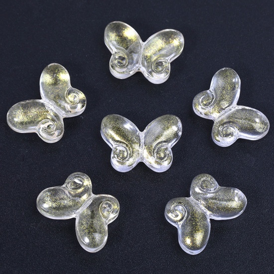Picture of Lampwork Glass Insect Beads For DIY Charm Jewelry Making Butterfly Animal Transparent Clear Gradient Color About 14.5mm x 10.2mm, 50 PCs