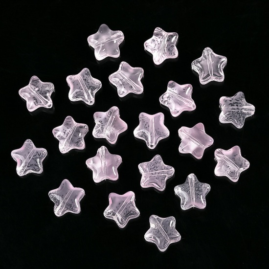 Picture of Lampwork Glass Galaxy Beads For DIY Charm Jewelry Making Pentagram Star Light Pink Gradient Color About 8mm x 8mm, 50 PCs