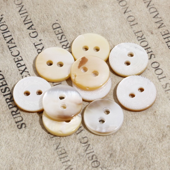 Picture of Natural Shell Sewing Buttons Scrapbooking 2 Holes Round Beige Carved Pattern Pattern 11mm Dia, 5 PCs