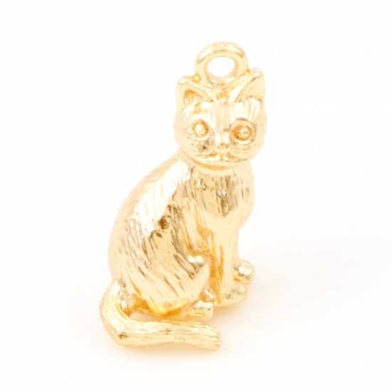 Picture of Brass Charms 18K Real Gold Plated Cat Animal 3D 15mm x 9mm, 2 PCs