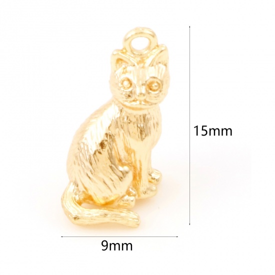 Picture of Brass Charms 18K Real Gold Plated Cat Animal 3D 15mm x 9mm, 2 PCs