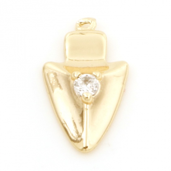 Imagen de Latón Colgantes Charms Punta de Flecha 18K Oro Real Chapado Micro Pave Claro Circón Artificial 16mm x 8.5mm, 2 Unidades