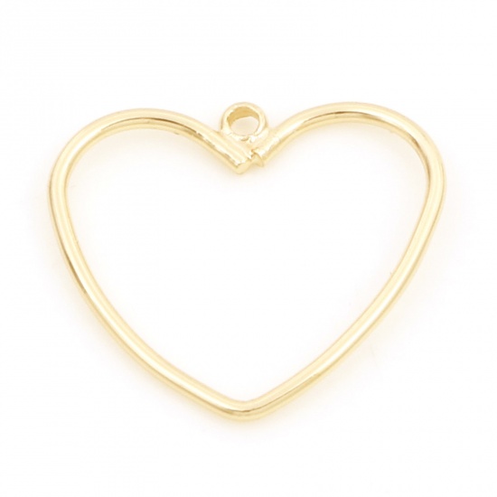 Imagen de Latón Colgantes Charms Corazón 18K Oro Real Chapado 16mm x 14.5mm, 5 Unidades