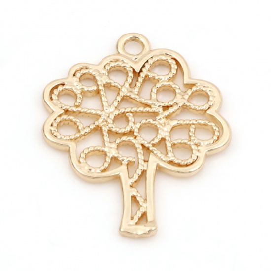 Picture of Brass Charms 18K Real Gold Plated Tree Hollow 25mm x 20mm, 2 PCs