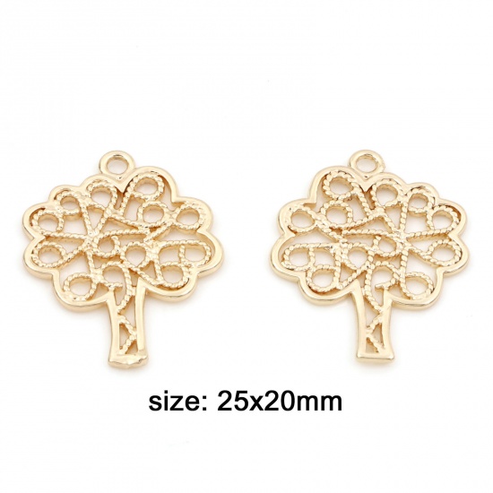 Picture of Brass Charms 18K Real Gold Plated Tree Hollow 25mm x 20mm, 2 PCs