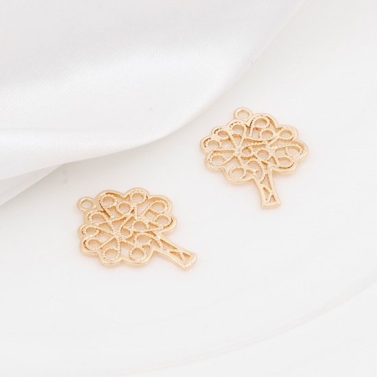 Picture of Brass Charms 18K Real Gold Plated Tree Hollow 25mm x 20mm, 2 PCs