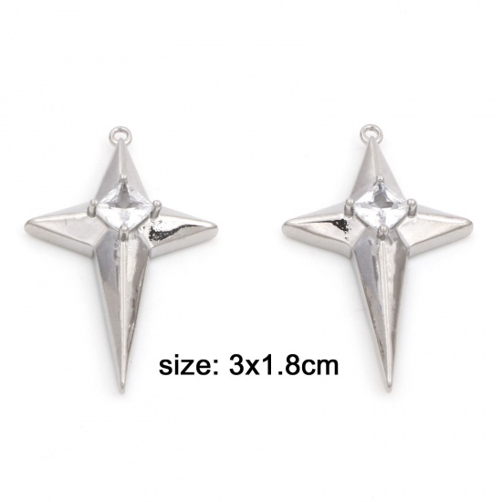 Imagen de Latón Galaxia Colgantes Estrella Platino Real Chapado Claro Circón Artificial 3cm x 1.8cm, 2 Unidades