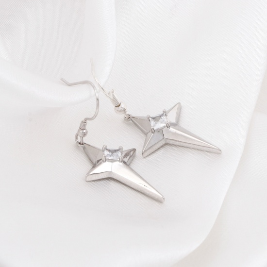 Imagen de Latón Galaxia Colgantes Estrella Platino Real Chapado Claro Circón Artificial 3cm x 1.8cm, 2 Unidades
