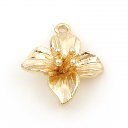 Ottone Pendenti Charms Connettori Accessori Fiore 18K Vero Oro Placcato 12.5mm x 10.5mm, 5 Pz