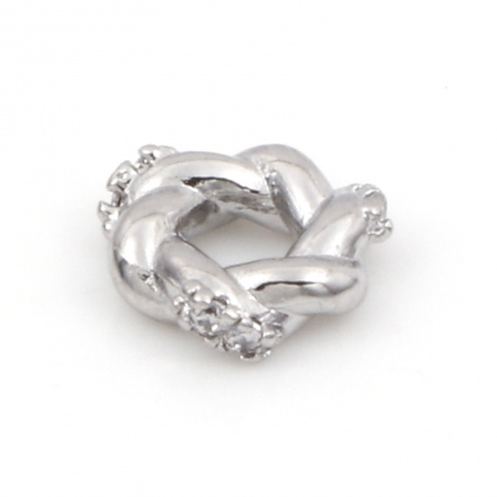 Picture of Brass & Cubic Zirconia Spacer Beads For DIY Bracelet Jewelry Making Findings Real Platinum Plated Transparent Clear Braided Circle Ring Micro Pave About 8mm Dia, Hole: Approx 2.8mm, 2 PCs