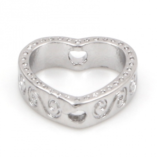 Imagen de Latón Marcos de Cuentas Corazón Filigrana Platino Real Chapado (Apta la Cuenta: 6mm) 10mm x 9mm, 5 Unidades