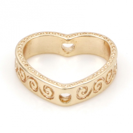 Imagen de Latón Marcos de Cuentas Corazón Filigrana 18K Oro Real Chapado (Apta la Cuenta: 8mm) 12mm x 12mm, 5 Unidades