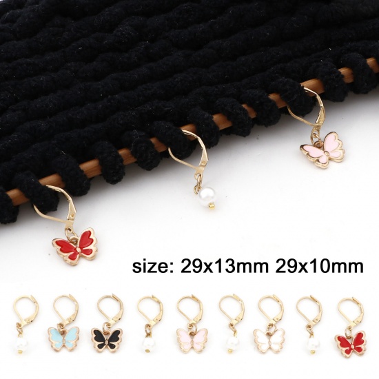 Picture of Zinc Based Alloy Knitting Stitch Markers Butterfly Animal Gold Plated Enamel 29x13mm 29x10mm, 1 Set ( 9 PCs/Set)