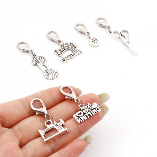 Picture of Zinc Based Alloy Knitting Stitch Markers Sewing Tools Antique Silver Color 5.9x1cm - 3.3x1cm, 1 Set ( 12 PCs/Set)