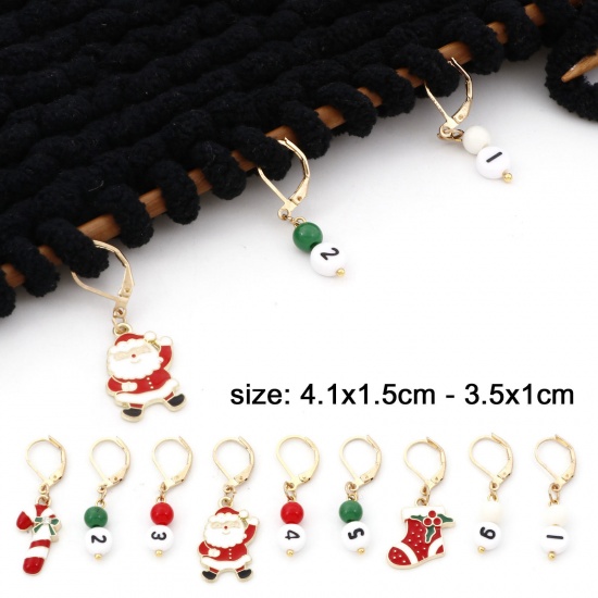 Picture of Zinc Based Alloy Knitting Stitch Markers Christmas Number Gold Plated Enamel 4.1x1.5cm - 3.5x1cm, 1 Set ( 9 PCs/Set)