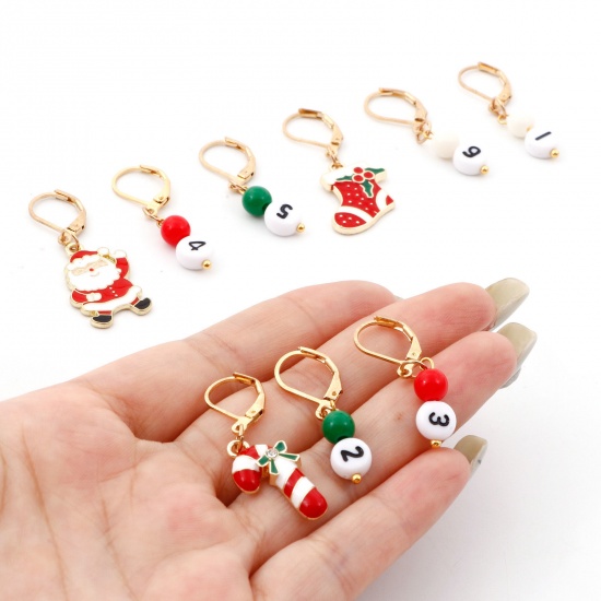 Picture of Zinc Based Alloy Knitting Stitch Markers Christmas Number Gold Plated Enamel 4.1x1.5cm - 3.5x1cm, 1 Set ( 9 PCs/Set)