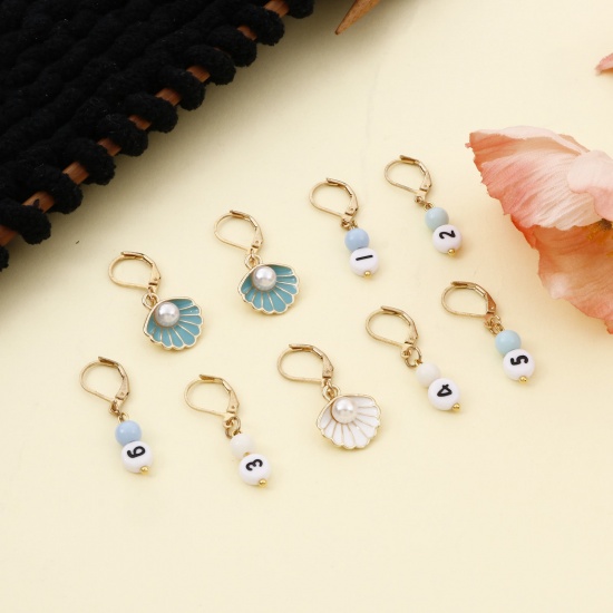 Picture of Zinc Based Alloy Knitting Stitch Markers Shell Number Gold Plated Enamel 3.6x1.5cm 3.5x1cm, 1 Set ( 9 PCs/Set)