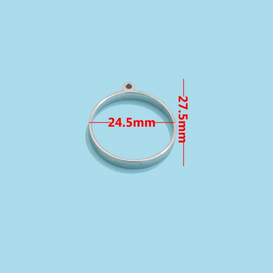 Image de Pendentif Cadre Arrière Ouvert pour Résine Polymètre en 304 Acier Inoxydable Respectueux de la Nature Rond Argent Mat 27.5mm x 24.5mm , 3 Pcs