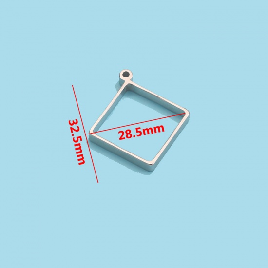Image de Pendentif Cadre Arrière Ouvert pour Résine Polymètre en 304 Acier Inoxydable Respectueux de la Nature Carré Argent Mat 32.5mm x 28.5mm , 3 Pcs