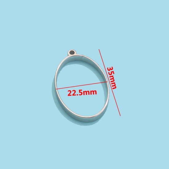 Image de Pendentif Cadre Arrière Ouvert pour Résine Polymètre en 304 Acier Inoxydable Respectueux de la Nature Ovale Argent Mat 35mm x 22.5mm , 3 Pcs