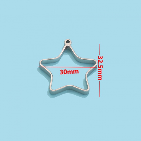 Image de Pendentif Cadre Arrière Ouvert pour Résine Polymètre en 304 Acier Inoxydable Respectueux de la Nature Etoile Argent Mat 32.5mm x 30mm , 3 Pcs