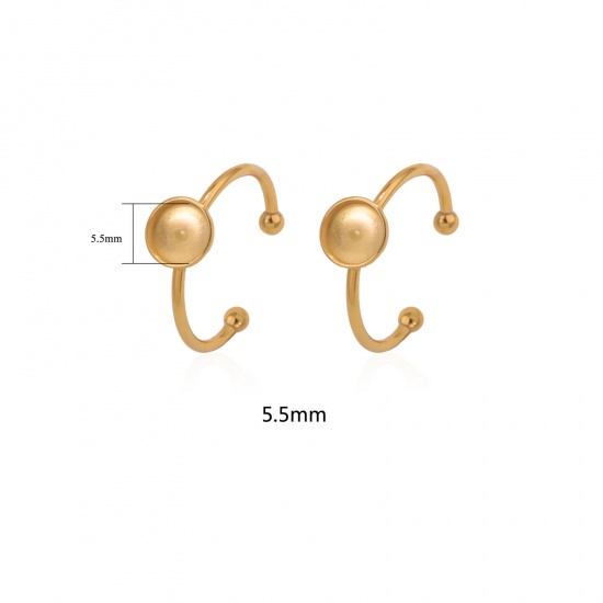 Изображение 304 Нержавеющая Сталь Открытые Регулируемые Кольца 18K позолоченный Круглые Основы для Кабошонов (Подходит 5.5мм) 18мм(Американский Размер 7.75), 2 ШТ