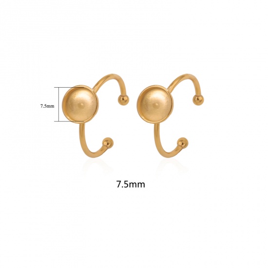 Изображение 304 Нержавеющая Сталь Открытые Регулируемые Кольца 18K позолоченный Круглые Основы для Кабошонов (Подходит 7.5мм) 18мм(Американский Размер 7.75), 2 ШТ