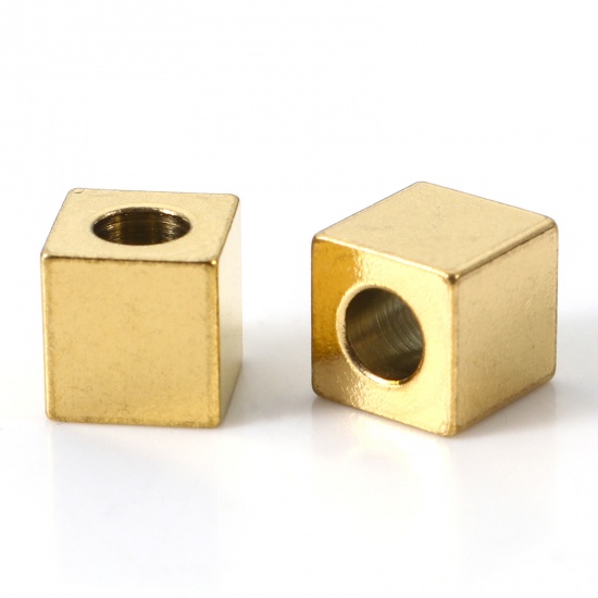 Bild von Umweltfreundliche PVD-Vakuumbeschichtung 304 Edelstahl Perlen für die DIY-Schmuckherstellung Würfel 18K Gold plattiert 5mm x 5mm, Loch: ca. 2.8mm, 10 Stück
