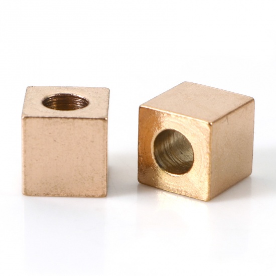 Bild von Umweltfreundliche PVD-Vakuumbeschichtung 304 Edelstahl Perlen für die DIY-Schmuckherstellung Würfel Rosegold 5mm x 5mm, Loch: ca. 2.8mm, 10 Stück