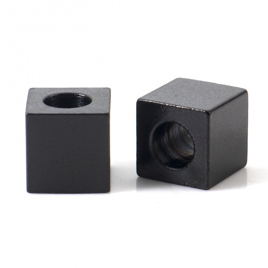 Immagine di Placcatura Sottovuoto Ecologica 304 Acciaio Inossidabile Perline per la Creazione di Gioielli con Ciondoli Fai-da-te Cubo Nero 6mm x 6mm, Buco: Circa 3mm, 10 Pz