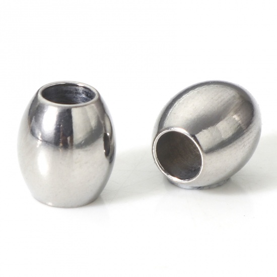 Bild von 10 Stück Umweltfreundliche PVD-Vakuumbeschichtung 304 Edelstahl Perlen für die DIY-Schmuckherstellung Oval Silberfarbe 6mm x 5mm, Loch: ca. 2.2mm