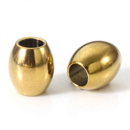 Bild von Umweltfreundliche PVD-Vakuumbeschichtung 304 Edelstahl Perlen für die DIY-Schmuckherstellung Oval 18K Gold plattiert 6mm x 5mm, Loch: ca. 2.2mm, 10 Stück