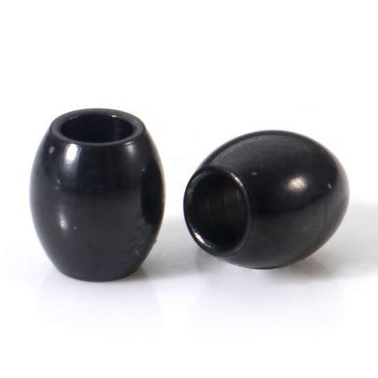 Bild von Umweltfreundliche PVD-Vakuumbeschichtung 304 Edelstahl Perlen für die DIY-Schmuckherstellung Oval Schwarz 6mm x 5mm, Loch: ca. 2.2mm, 10 Stück