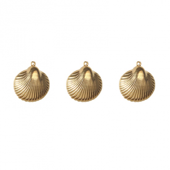 Picture of Eco-friendly 304 Stainless Steel Ocean Jewelry Charms Gold Plated Shell Texture 15mm x 17mm, 2 PCs