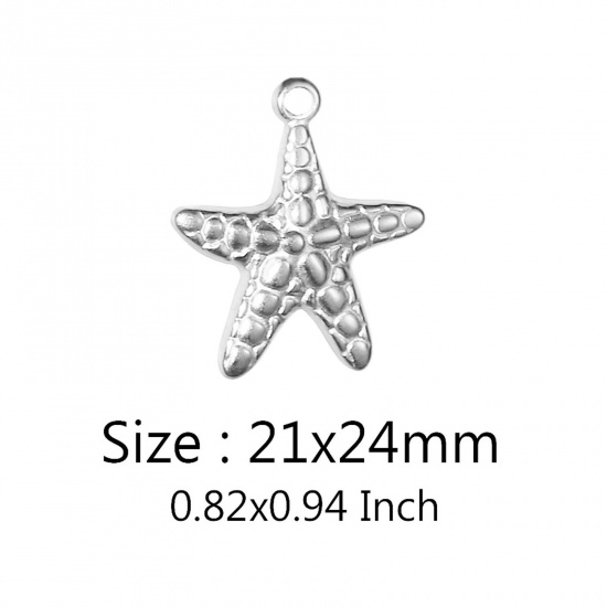 Immagine di Ecologico 304 Acciaio Inossidabile Gioielli Oceanici Charms Stella di Mare Tono Argento Struttura 21mm x 24mm, 2 Pz